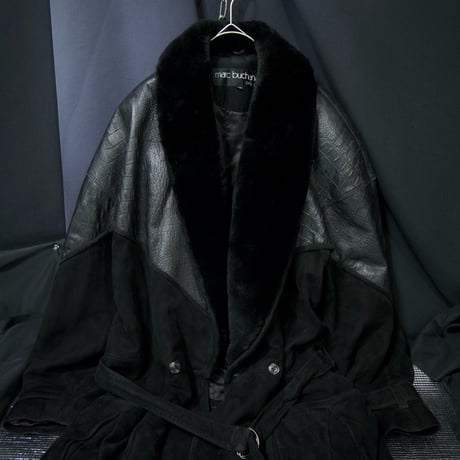 90s Marc Buchanan Pelle Pelle Dolman Sleeves Crocodile Boa Suede Switched Leather Jacket/Gang Coat