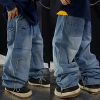 AllAmericanCity Russia made Washed Double Knee Embroidery Denim Baggy Pants