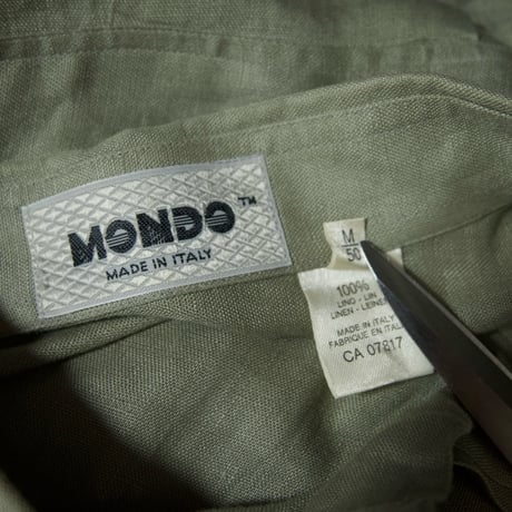 90s MONDO Italy made Linen 100% Fly Front Light Sage Green Design L/S Shirts