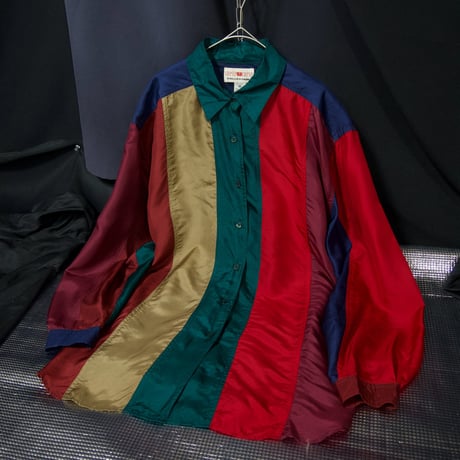 90s STUNT Crazy Multi Color Striped Silk100% L/S Shirts