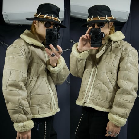 USED B3 Sheepskin Mouton TSUGIHAGI Leather Boa Flight Jacket