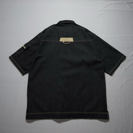 THE BARE FOX Rubber Switching Super Oversized S/S Denim Shirts