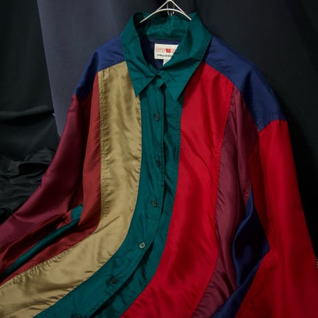 90s STUNT Crazy Multi Color Striped Silk100% L/S Shirts