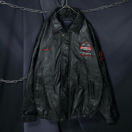90s John Blair Racing Team&Company Logo Embroidery TSUGIHAGI Leather Sports Jacket