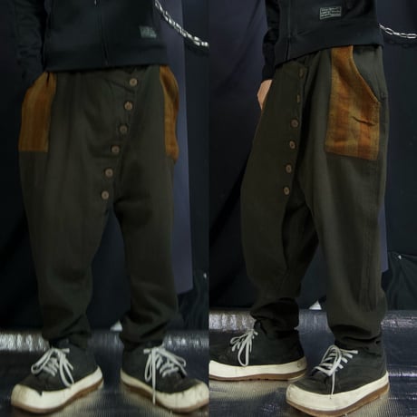 USED HerringBorn Deformation 6 Button Cotton Knit Saruel Pants
