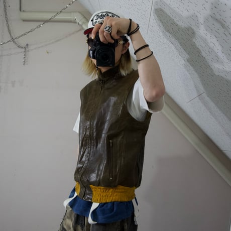 England made Suede Switching HighNeck Leather Vest