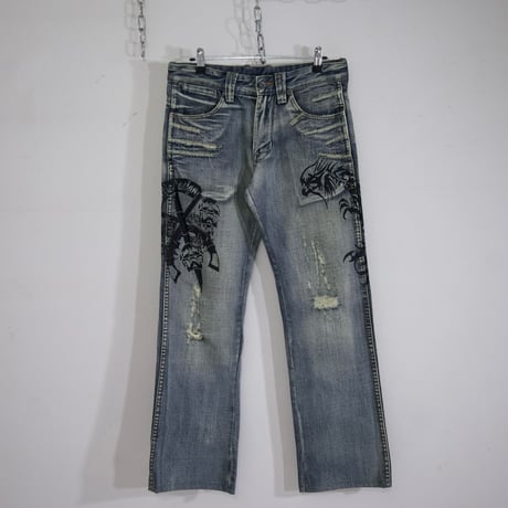 Semanticdesign Skull,Dragon,Tribal BootsCut Crush Denim