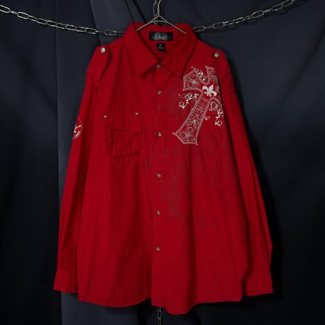 “00s HipHop Spice” Ablanche fleur-de-lis & Cross Embroidery Graphics L/S Shirts