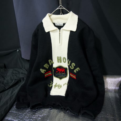 90s~00s ABAHOUSE Emblem Embroidery HalfZip Wool Knit Sweater/Polo Shirts