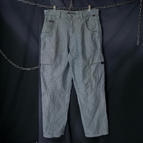FUBU Matt Silver Grey/Indigo Blue Fake Reversible Baggy Cargo Raw Denim Pants