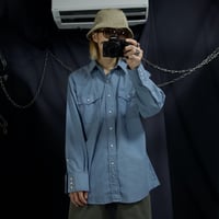 80s SADDLE KING WESTERN By KEY USA made Iceblue Chambray Denim L/S Western Shirts
