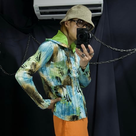 90s Julialane Reversible Hawaiian Graphic High Neck Sailor Collar Full Zip Pleats Shirts Jacket