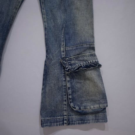 Marithe Francois Girbaud Switching Seam Cargo Pocket Design Flare Denim