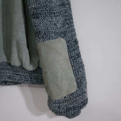 80s Pioneer Wear Suede Leather Switched Oversized Acrylic Knit Cardigan