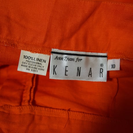 90s KENAR Linen 100% 2Tuck Center Crease Rescue Orange Slacks Baggy Shorts