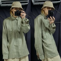 90s MONDO Italy made Linen 100% Fly Front Light Sage Green Design L/S Shirts