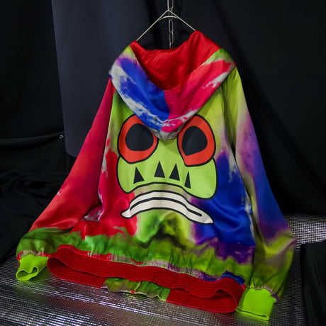 10s CASSETTE PLAYA Britain made Monster Face Abstract Full Graphic Reversible Silk100% Zip Hoodie