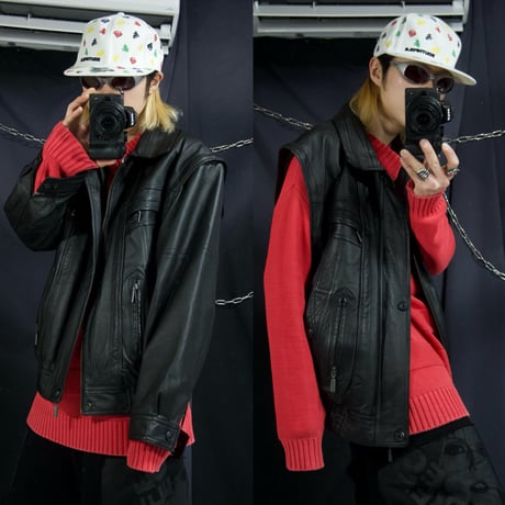 C&A Nappa Pig Leather 2way Detachable Bomber Sports Jacket
