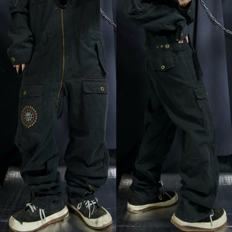 291295HOMME Skull Embroidery Studs Jump Suits All in One