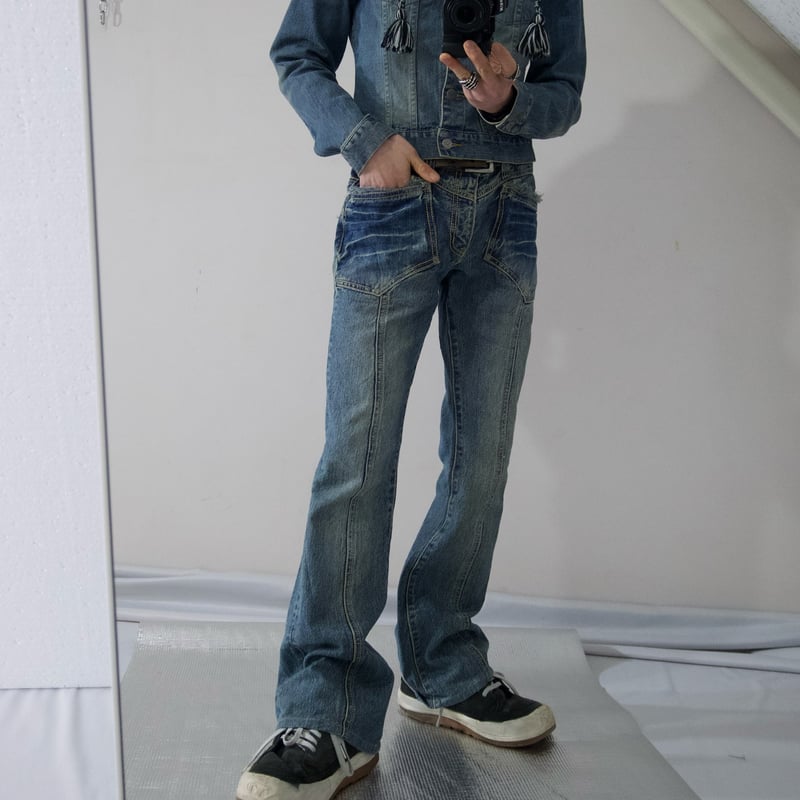 【希少モデル】MORGAN HOMME モルガンオム デニム フレア ベルボトム MORGAN HOMME Vintage Wash Design Flare Denim Pa