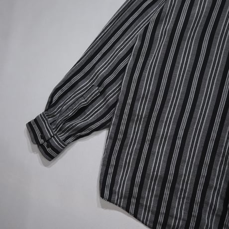 USED “Punk Spice” Monotone Stripe Band Collar Rayon L/S Shirts