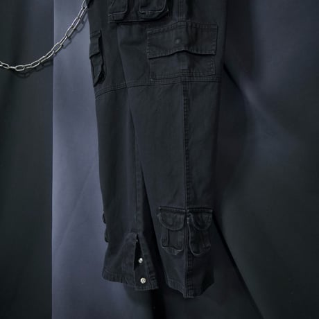 USED Multi Pockets Loose Tapered Piece Dyed Black Cotton Pants