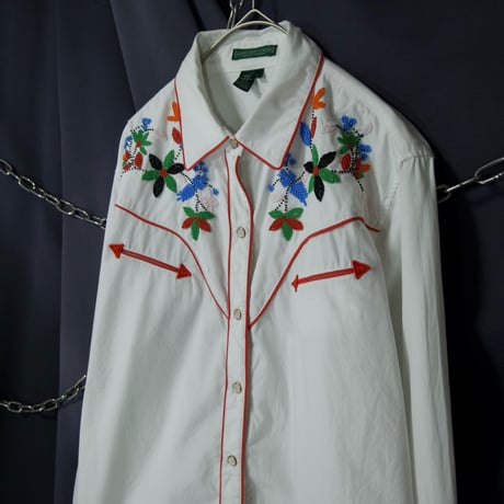 Late90s~Early00s Lauren Jeans Company Ralph Lauren Five Leaved Clover Embroidery L/S Western Shirts