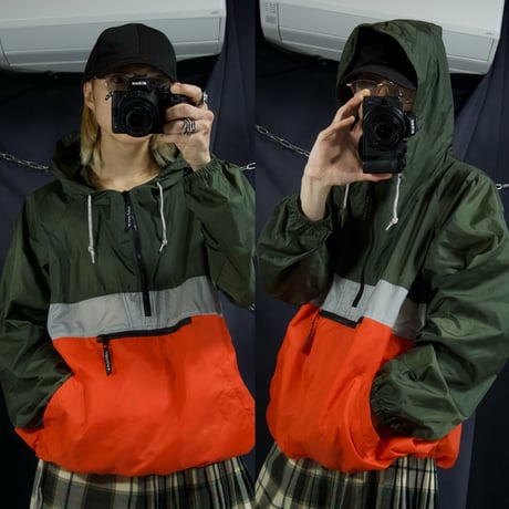 90s c1999 OLDNAVY Russia made “MA-1 Color Switching” Nylon Anorak Jacket/Mountain Hoodie