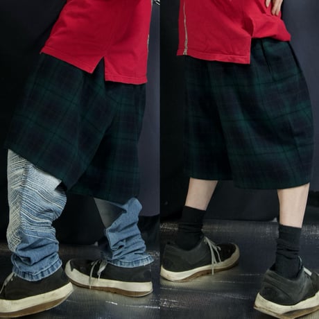 90s SAG HARBOR Black Watch Tartan Check 2tuck Wide Shorts