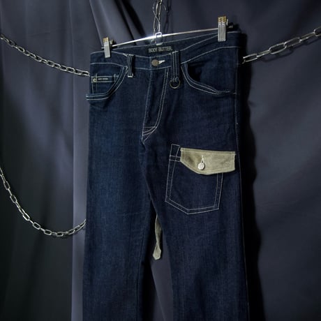 c96~04 BODY BUTTER Leather Switching BootsCut Flare Denim
