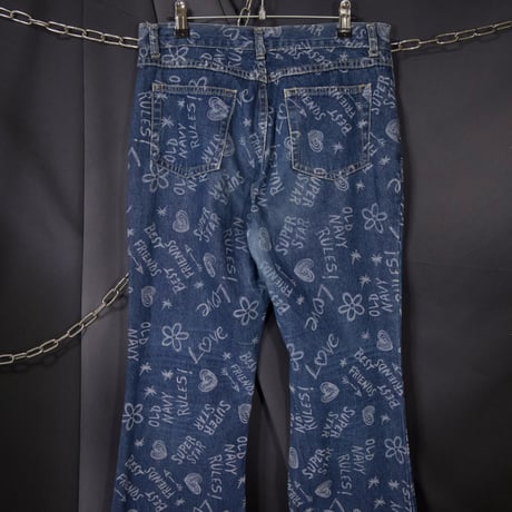 00s c2001 OLD NAVY Full Paint Graphics Flare Denim