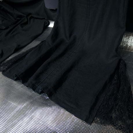 ELVA CAVALETTI Italy Made Black Linen Side Flower Lace Flare Skirt