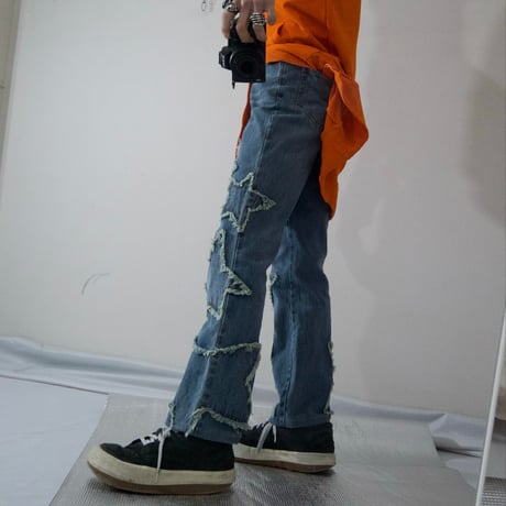 USED Fringe Star Flare Denim Pants