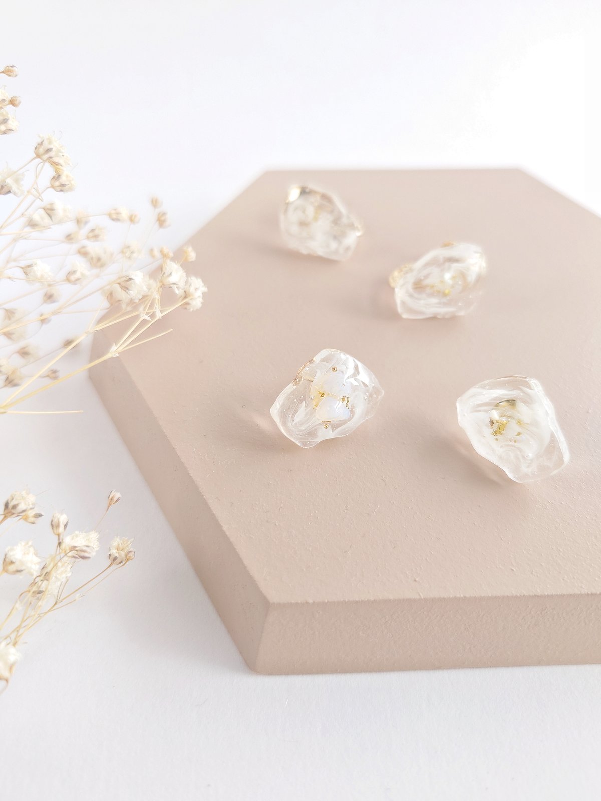 レジン大理石風 クリア×クリア ピアス・イヤリング | Flores