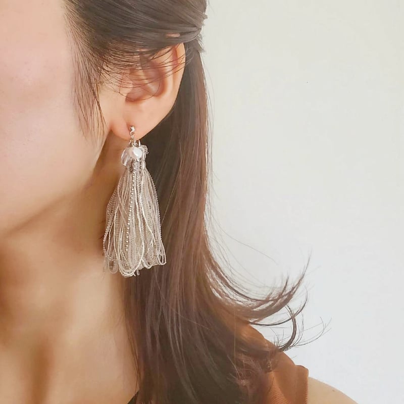 淡水パール × ふわふわタッセル 2wayピアス・イヤリング  