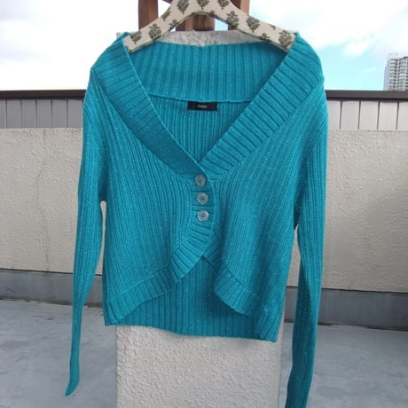 blue ラメ　cardigan
