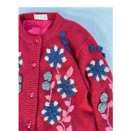Flower motif knit cardigan