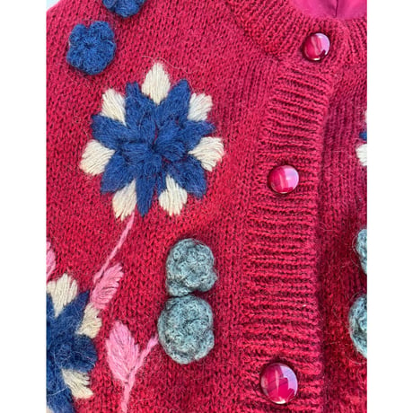 Flower motif knit cardigan