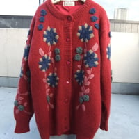 Flower motif knit cardigan