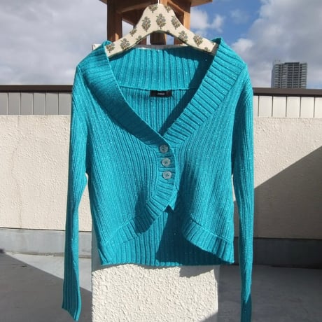 blue ラメ　cardigan