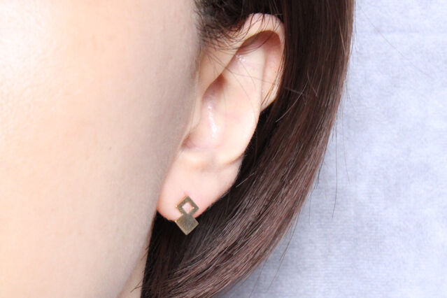 Combination》 K18/K10 ダブルスクエアピアス// K18/K10 Dou