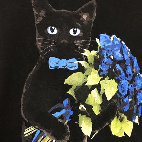 はにゃ束ねこ（くろねこロンT-青バラ）黒生地