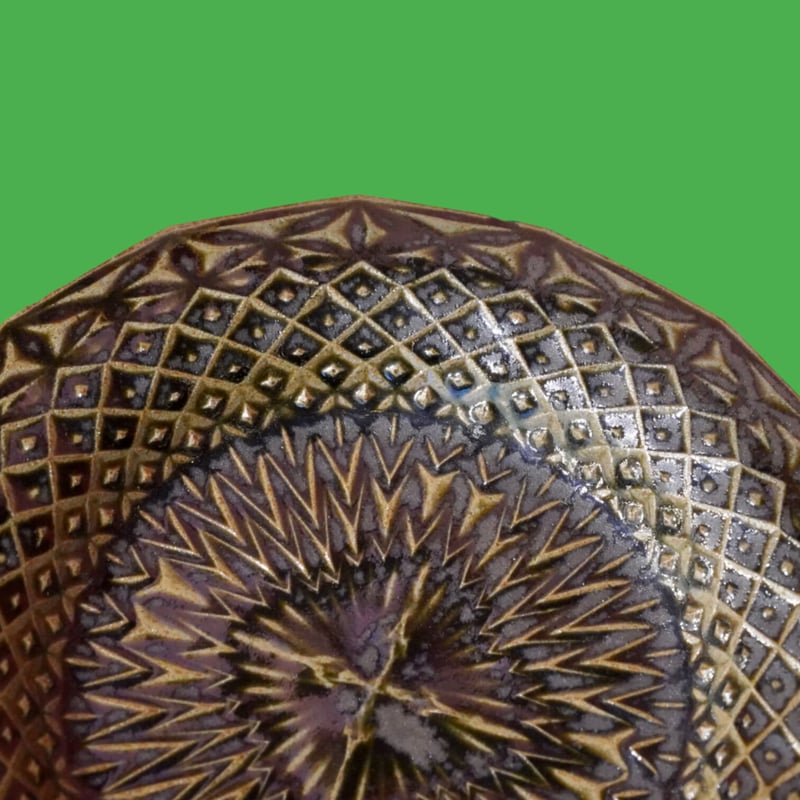 野村拓矢□幾何学模様皿:織部 | うつわと雑貨のお店 minamo