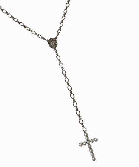CROSS×PEARL ROSARY NECKLACE(SILVER)