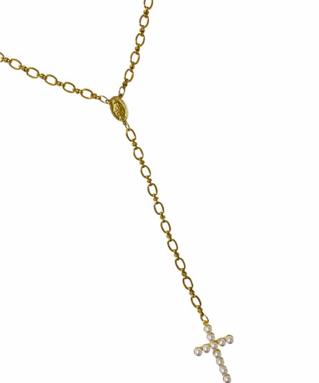CROSS×PEARL ROSARY NECKLACE(GOLD)