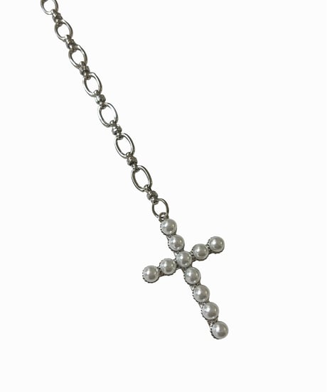 CROSS×PEARL ROSARY NECKLACE(SILVER)