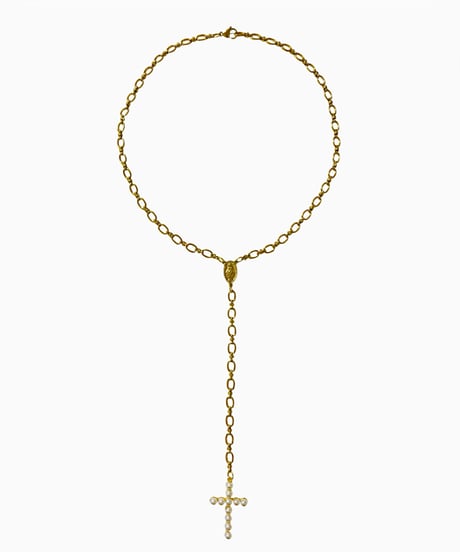 CROSS×PEARL ROSARY NECKLACE(GOLD)