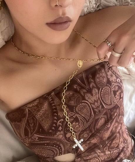 CROSS×PEARL ROSARY NECKLACE(GOLD)