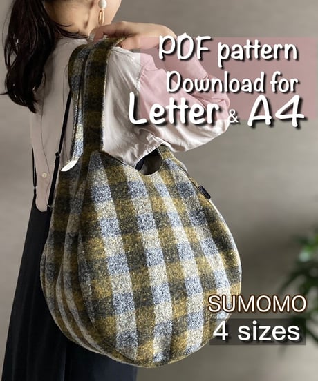 【Letter＆A4】4 sizes［Sumomo bag］ pdf sewing pattern※Instructions on how to make are not included