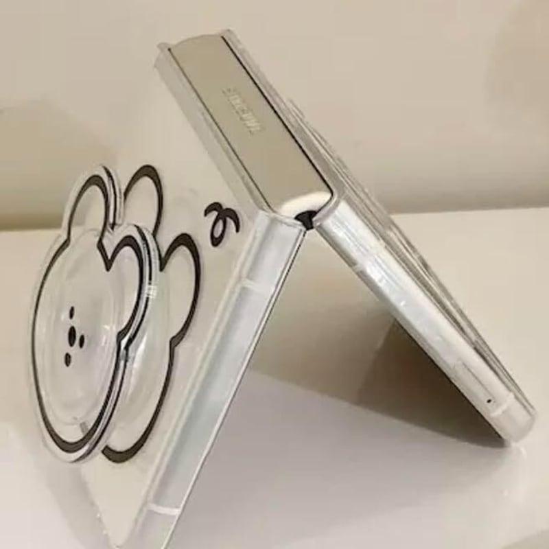 即納☆クマ スマホスタンド付 クリアソフトGalaxy Zflip3用ケース